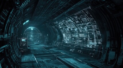 Poster - A conceptual underground subway station blueprint with multiple tunnel networks.