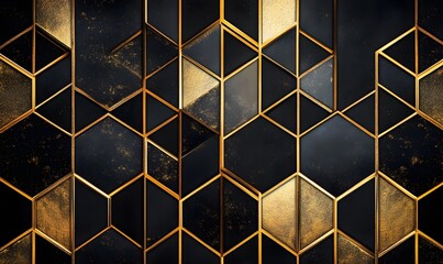 Poster - Luxurious Black and Gold Geometric Pattern with Textured Surface and Elegant Lines