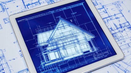 Poster - A digital tablet displaying a highly detailed architectural blueprint with D overlays.