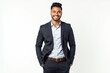 © ThomasLENNE - Half-Length (Waist-Up) portrait of young stylish smiling Costa Rican male model in business wear isolated on pure white background looking at camera