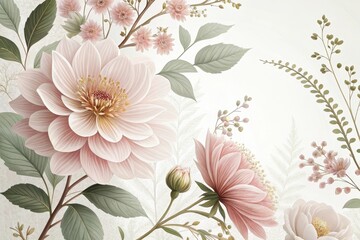 Poster - Delicate blooming flowers in soft pastel hues create a serene botanical tapestry full of grace and elegance in springtime. Generative AI