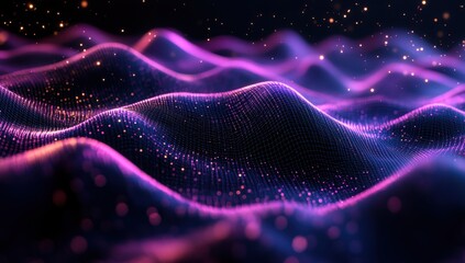 Poster - Abstract 3D Wave Pattern with Colorful Lights and Glowing Particles for Modern Digital Background or Creative Design Projects