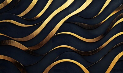 Poster - Abstract golden wave pattern on a dark background creating an elegant texture