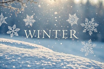 Poster - Snowflakes dancing in winter sunlight over a peaceful landscape adorned with fresh white snow. Generative AI