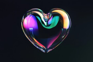 Poster - Heart-shaped crystal reflects vibrant colors in a mystical ambiance of dark surroundings. Generative AI