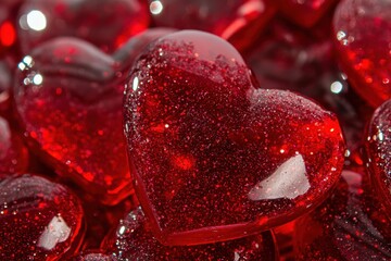 Poster - Sparkling red hearts create a vibrant display for romantic celebrations and festive occasions. Generative AI