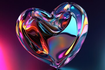 Poster - Colorful abstract heart sculpture radiates light in a captivating display of artistic elegance. Generative AI
