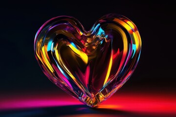 Poster - Colorful glass heart sculpture illuminated in vibrant hues creates a mesmerizing display of light and shadow. Generative AI