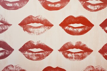 Poster - Luscious lips pattern showcasing varying shades and styles in an artistic arrangement on a textured background. Generative AI