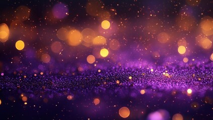Poster - Abstract bokeh effect background with shimmering purple and gold lights creating a magical, festive atmosphere suitable for various design projects