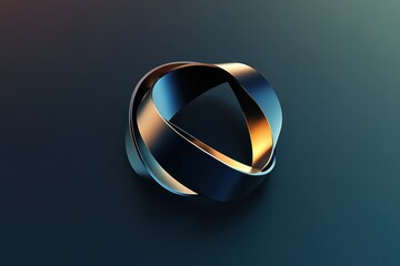 Poster - Sleek metallic sculpture with a flowing design illuminated by soft light in a tranquil abstract setting. Generative AI