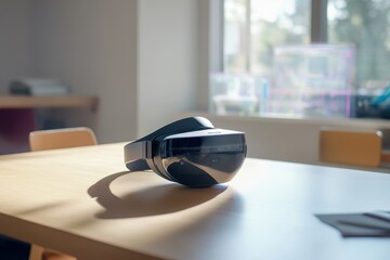 Poster - Virtual reality headset resting on a sunlit table in a modern workspace, inviting exploration and creativity. Generative AI