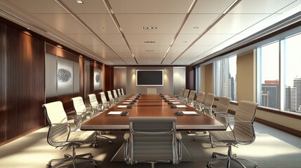 Poster - A professional video conference setup in a quiet and well-organized business meeting space.