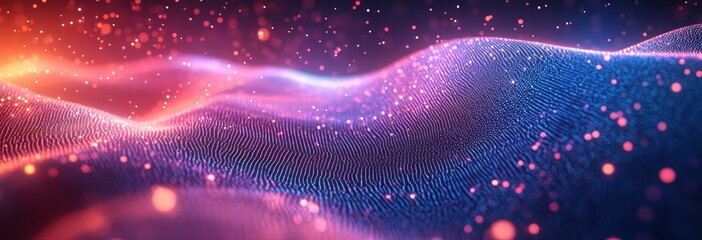 Poster - Abstract Colorful Waves with Glittering Particles Creating a Dreamy and Ethereal Atmosphere for Background and Design Use