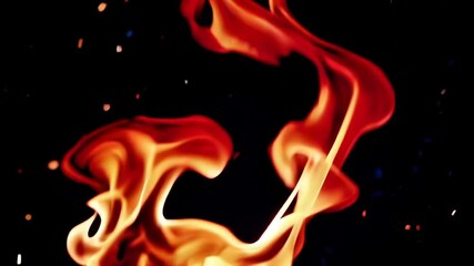 Poster - Flame with swirling orange and yellow patterns on dark background. Fire safety concept