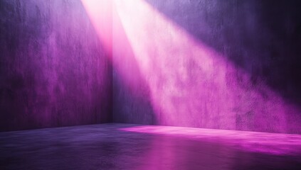 Poster - Abstract empty room with vibrant pink and purple light beams creating a dramatic atmosphere on the textured walls and floor for creative projects
