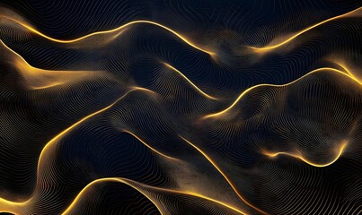 Poster - Abstract Golden Wave Lines Pattern on Black Background for Modern Designs