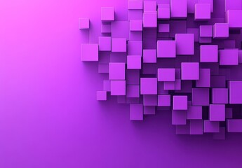 Fototapete - Abstract geometric background with 3D purple cubes on vibrant gradient purple backdrop, creating a modern and artistic visual texture for design projects