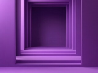 Poster - Abstract geometric background with layered purple frames creating a sense of depth and perspective in a minimalistic interior architectural design layout