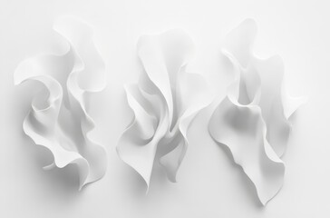 Poster - Abstract Paper Creations with Fluid Shapes and Soft Curves in White Color Scheme for Modern and Minimalist Design Aesthetics