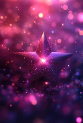 Poster - Abstract star with sparkling elements in vibrant purple and pink hues, perfect for backgrounds, wallpapers, and creative projects