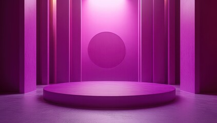 Poster - Abstract Studio Background with Vibrant Purple Lighting and Geometric Shapes Ideal for Photography and Art Presentations