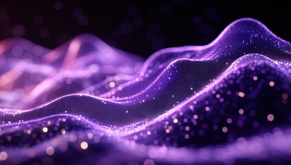 Poster - abstract visualization of colorful glowing waves with particles, depicting digital technology and fl