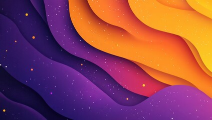 Poster - Abstract Waves in Gradient Colors of Orange, Purple, and Yellow with Dots and Stars Creating a Vibrant and Dynamic Background Design