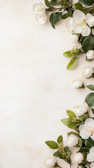 Wall Mural - Light rose pink background with flowers on the borders, vertical banner with copy space and floral frame. Framework for wedding invitation or card, spring design