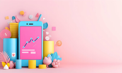 Poster - Colorful Financial Growth Concept with Smartphone and 3D Elements