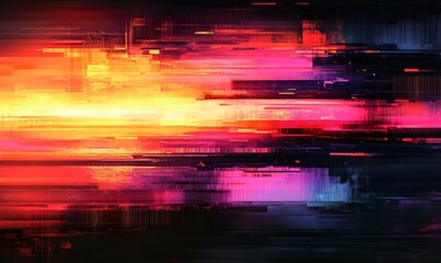 Poster - Abstract Glitch Art with vibrant horizontal streaks of colors creating a distorted effect