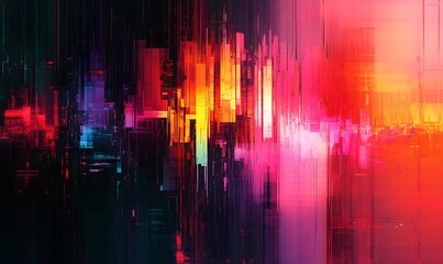 Poster - Abstract Digital Cityscape with Dynamic Colorful Pixelated Composition