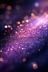 Poster - Beautiful abstract background of vibrant purple and golden glitter particles shimmering in soft focus for creative design projects and artistic displays