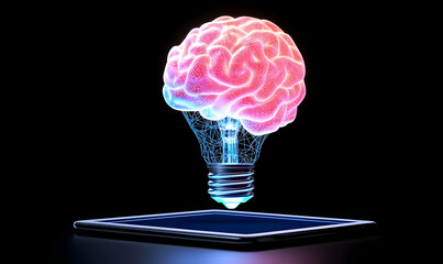Poster - Light Bulb Brain Concept for Innovation and Creativity in Technology