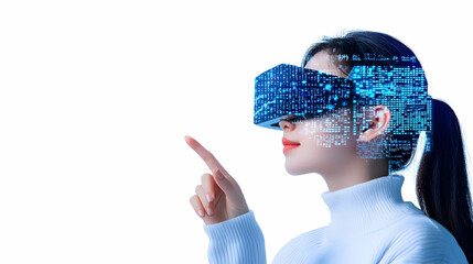 Poster - Woman Experiencing Virtual Reality with Digital Data Overlay