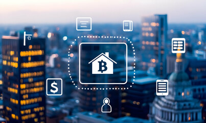 Poster - Digital Finance and Cryptocurrency Investment Concept with Cityscape