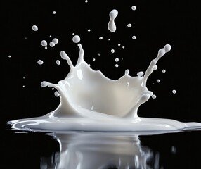 Poster - Captivating Splash of Fresh Milk Creating Droplets Against a Dark Background for Food and Beverage Photography