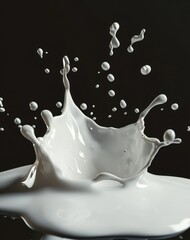 Poster - Captivating Splash of White Liquid on Black Background Creating Dynamic and Artistic Visual Effect of Motion and Energy