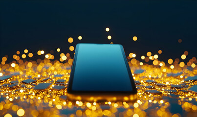 Poster - Smartphone Display on Glittering Background with Bokeh Effect