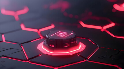 Poster - Futuristic Technology Background with Glowing Red Hexagons
