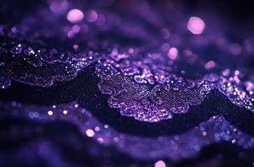 Poster - Close-up of Shimmering Purple Fabric with Intricate Patterns and Soft Bokeh Effect Creating an Elegant and Luxurious Visual Experience