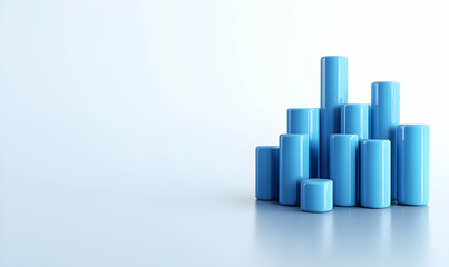 Poster - Blue Cylinders Arranged in Ascending Order on a Bright Background