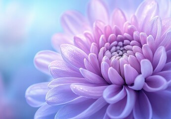Poster - Close-Up of Soft Purple Chrysanthemum Petals with Delicate Texture and Gentle Lighting Creating an Ethereal Floral Atmosphere