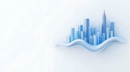 Poster - Modern Cityscape with Abstract Waves in Light Blue and White Tones