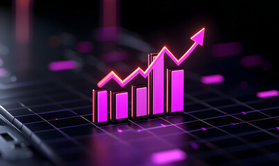 Poster - Dynamic Pink Graph with Rising Bars Against a Digital Background