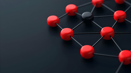 Poster - Abstract Network Connection with Red and Black Nodes on Dark Surface