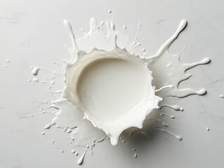 Poster - Close-Up of White Milk Splashing on Smooth Surface with Clear Splash Effect in a Bright and Minimalist Background