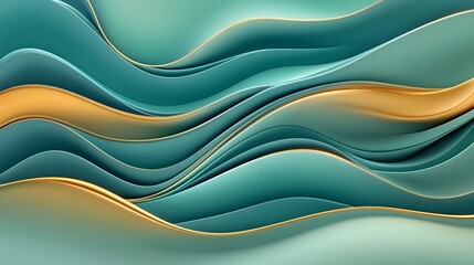 Poster - abstract wavy background with soft blue and gold curves