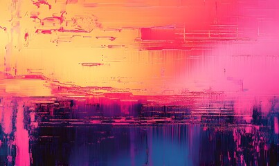 Poster - Abstract digital art with vibrant colors forming a distorted landscape view