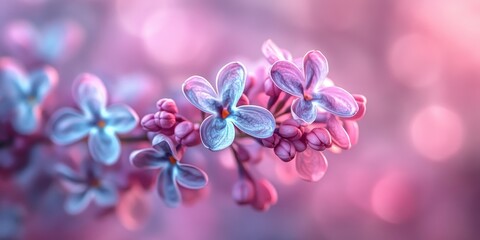 Poster - Delicate pastel lilac flowers on a dreamy blurred background creating a serene and enchanting nature scene for various design projects